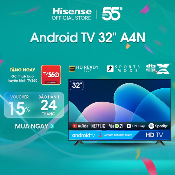 Mua Android Tivi LED Hisense 32 inch 32A4N trợ lý ảo Google Voice Control, bảo hành 2 năm - HÀNG CHÍNH HÃNG - 32 inch tại Hisense Official Store