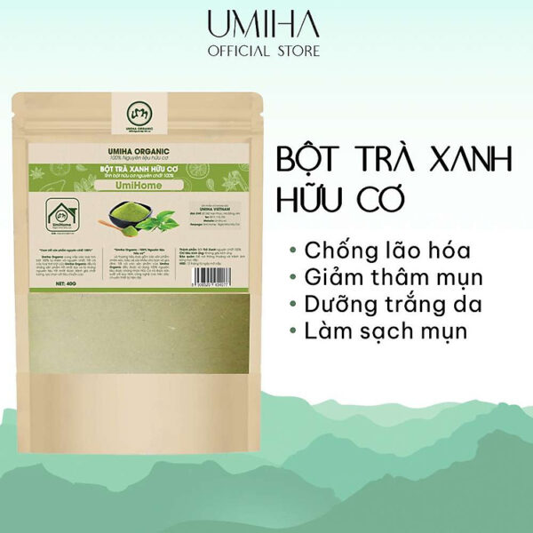 Mua Bột Trà Xanh nguyên chất UMIHOME 40G bột đắp mặt nạ, tắm trắng, dưỡng ẩm da và ngừa mụn hiệu quả - Túi 40G tại Umiha Organic