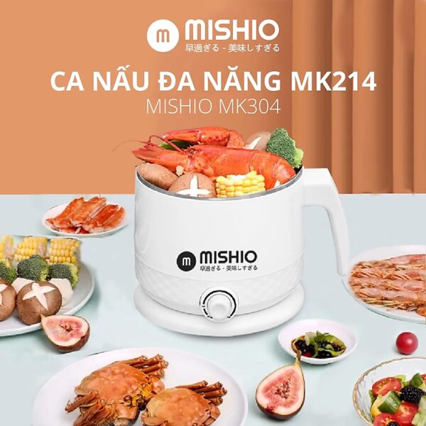 Mua Ca nấu đa năng Mishio MK214 600W 1,5L inox 304, nấu nước, nấu mì, lẩu - Màu trắng xám - Hàng chính hãng tại Mishio Kachi Official