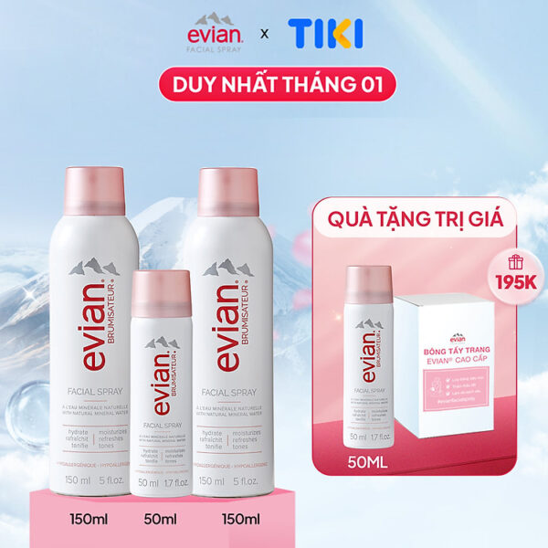 Mua Combo 3 xịt khoáng cấp ẩm và làm dịu da Evian 150ml x 2 + 50ml tại evian Facial Spray