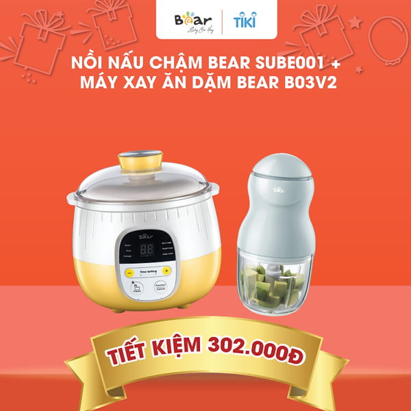 Mua Combo Nồi Nấu Chậm 0,8L SUBE001 + Máy Xay Ăn Dặm 0,3L B03V2 cháo, chưng yến dinh dưỡng, tiện dụng - Hàng Chính Hãng tại Minhlam Store