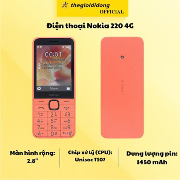 Mua Điện thoại Nokia 220 4G - Hàng Chính Hãng - Cam tại Thế Giới Di Động Official