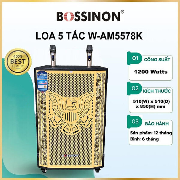 Mua Loa kéo 5 tấc Bossinon W-AM5578K - _Kích thước: 510 (W) x 510 (D) x 840 (H)mm _Công suất: 1200Watts- Hàng chính Hãng tại Thuận Phát