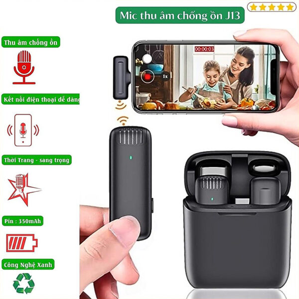 Mua Micro thu âm cài áo không dây Vinetteam J13 có dock sạc tự động dành cho quay vlog, tiktok, livestream - hàng chính hãng - 1 Micro chân TYEP C tại Phụ kiện hot 88