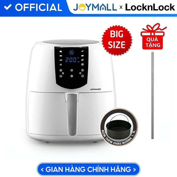 Mua Nồi Chiên Không Dầu Điện Tử Lock&Lock EJF357 5.2 Lít - Hàng Chính Hãng, Điều Chỉnh Nhiệt Độ, Hẹn Giờ, Giữ Ấm, Kèm Chảo Nướng và Ống Hút Thẳng Inox 304 - Trắng tại JoyMall...