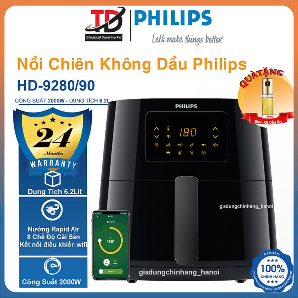 Mua Nồi Chiên Không Dầu Điện Tử Philips HD9280/90 - 6.2Lit/2000W - Hàng Chính Hãng - HD9280-Wifi tại TD Electrical Supermarket