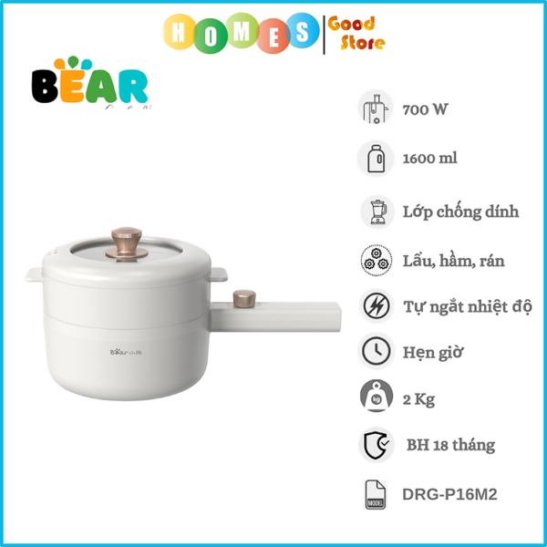 Mua Nồi Điện Đa Năng, Nồi Điện Mini BEAR DRG-P16M2 Dung Tích, 1.6L Công Suất 700W Bản Quốc Tế - Hàng Chính Hãng tại Đồ Sơ Sinh Mẹ và Bé Chip