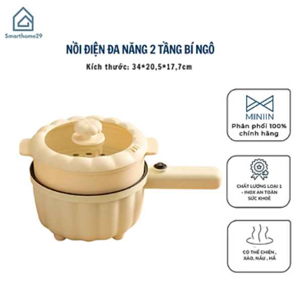 Mua Nồi Điện Mini 2 Đa Chức Năng Kèm Lồng Hấp, Ca Mỳ Tay Cầm Nồi Bí Ngô 2 Tầng Nấu Cơm, Chiên, Xào, Rán Tiện Lợi - Hàng Chính Hãng MINIIN tại Gia Dụng Trí Vũ