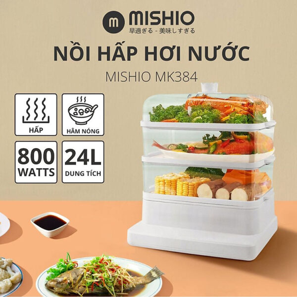 Mua Nồi hấp hơi nước 3 tầng 24L Mishio MK384 800W - Hàng chính hãng tại Mishio Kachi Official