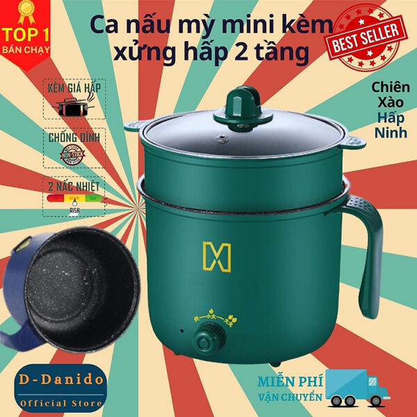 Mua Nồi lẩu điện mini 2 tầng kèm khay hấp - Ca nấu mỳ tiện lợi cá nhân lòng nồi vân đá chống dính, Hàng chính hãng D Danido (Logo trên thân nồi hình ngẫu nhiên) - Nồi lẩu mini...