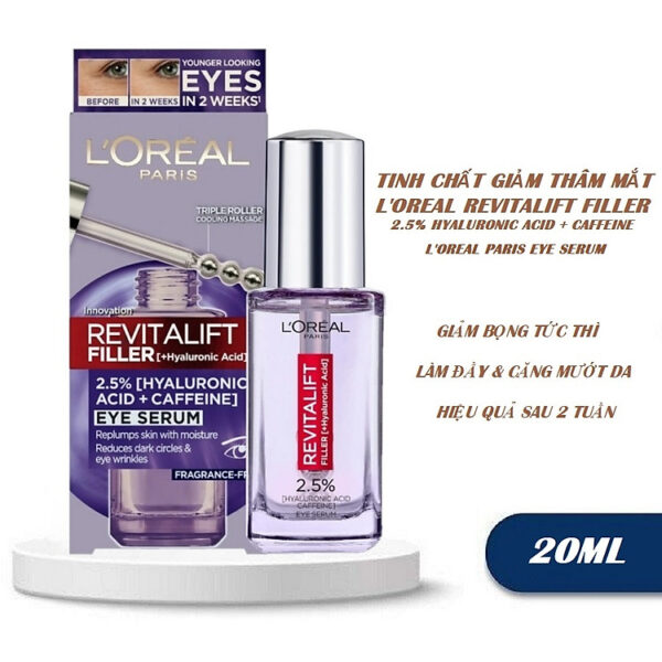 Mua Serum L'Oreal Giảm Bọng Mắt & Làm Đầy Rãnh Nhăn 20ml Revitalift 2.5% Hyaluronic Acid + Caffeine Eye Serum tại Min Cosmetics