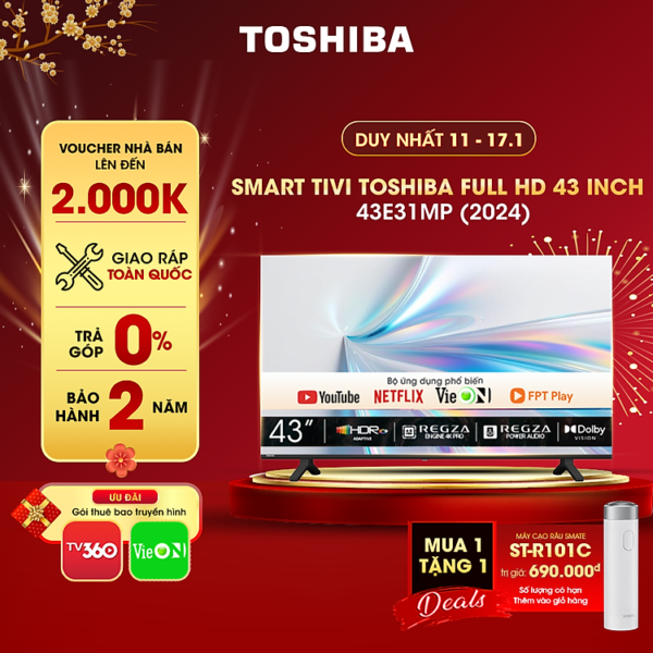 Mua Smart Tivi TOSHIBA 43 inch 43E31MP, Màn Hình LED FULL HD - Loa 20W - Lắp Đặt Toàn Quốc -Hàng Chính Hãng tại Toshiba TV Certified Store