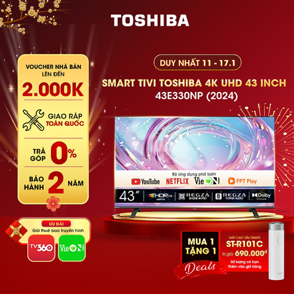 Mua Smart Tivi TOSHIBA 43 inch 43E330NP, Màn Hình LED 4K UHD - Loa 24W - Hàng Chính Hãng tại Toshiba TV Certified Store