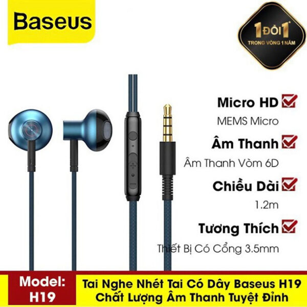 Mua Tai nghe AUX 3.5mm Baseus Encok H19 Wired Earphone-Hàng Chính Hãng Baseus - Xanh tại Đồ Công Nghệ Số