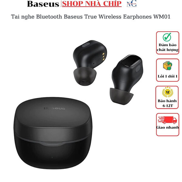 Mua Tai nghe Bluetooth Baseus Encok True Wireless Earphones WM01 (TWS, Bluetooth 5.0, Stereo Earbuds, Touch Control, Noise Cancelling) - Hàng chính hãng - Đen tại Nhà Chíp