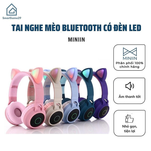 Mua Tai Nghe Mèo Bluetooth Có Đèn LED Đáng Yêu, Tai Nghe Chụp Tai Không Dây Có Mic, Âm Bass Mạnh Mẽ - Hàng chính hãng MINIIN (Giao màu ngẫu nhiên) tại Smarthome29