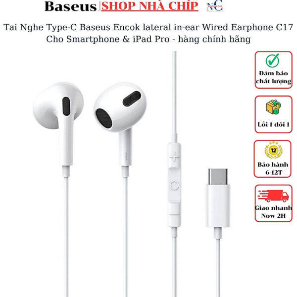 Mua Tai Nghe Type-C Baseus Encok lateral in-ear Wired Earphone C17 Cho Smartphone & iPad Pro - hàng chính hãng tại Nhà Chíp